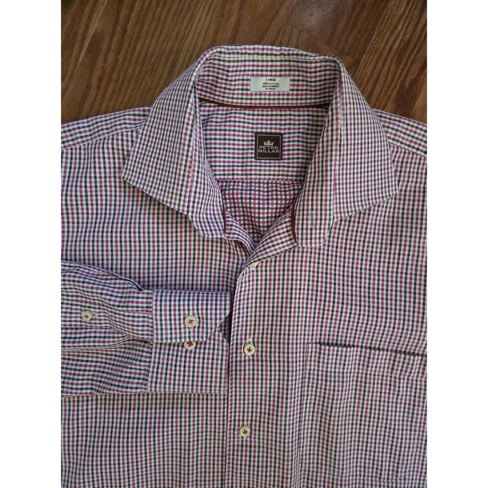Peter Millar Crown Shop Mens Large Gingham Check Cotton Button Down Shirt Pink